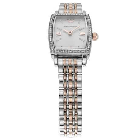 Emporio Armani Gianni T Bar White Mother Of Pearl Dial Two Tone Steel Strap Watch For Women - AR11519 - Image 3